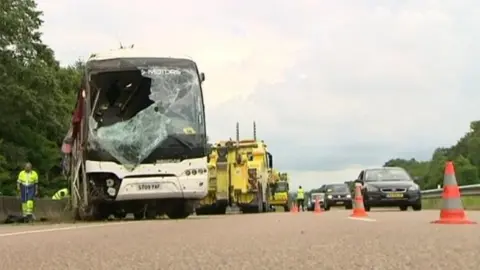 BBC The crashed coach in France