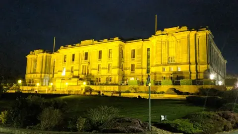 The National Library of Wales The National Library of Wales lit up yellow in celebrate Geraint Thomas's Tour de France win