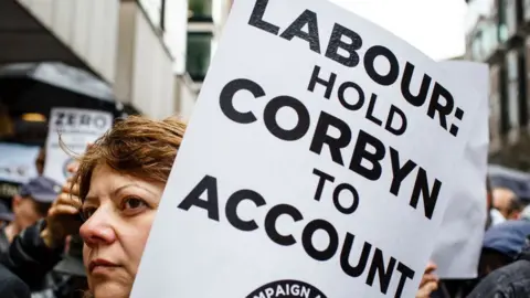 Getty Images Woman marching on an anti-Semitism protest