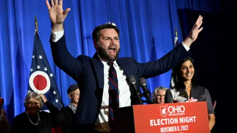 Reuters J D Vance, Republican candidate celebrating being elected to the US Senate