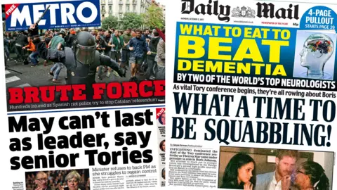 Metro/Daily Mail front page