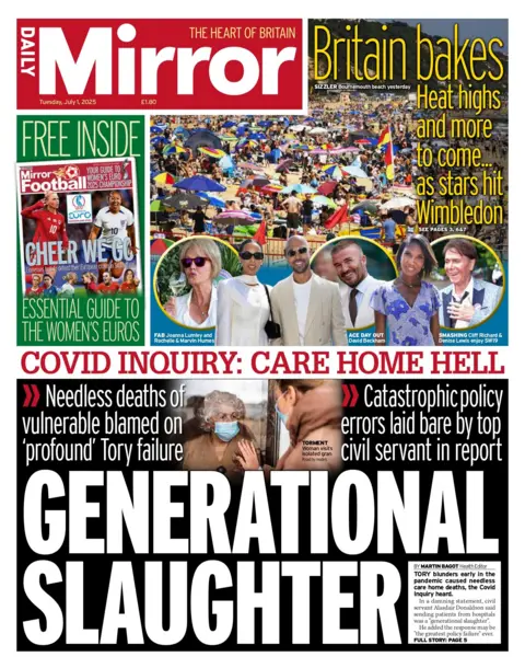"Generational slaughter reads the headline on the front page of the Daily Mirror.
