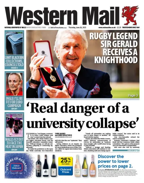 Media Wales front page of Western Mail