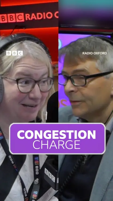 A woman and a man facing each other in a radio studio