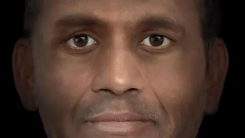 Face Lab/Liverpool John Moores University A digital portrait of the other skull excavated at Kondagai in Tamil Nadu, India.