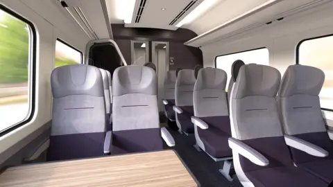 EMR The refurbished seating of a train carriage