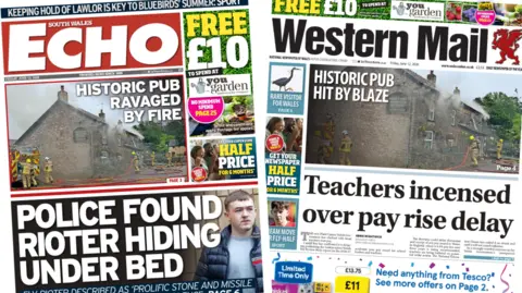 Front pages of South Wales Echo and Western Mail