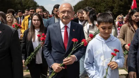 Burak Kara/Getty Images Leader of the Republican People's Party (CHP), Kemal Kilicdaroglu, and the presidential candidate of the Main Opposition alliance meets supporters as he visits Anitkabir