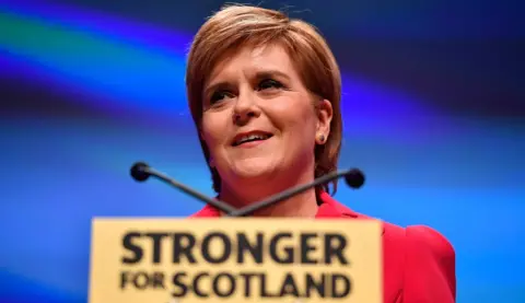 Getty Images Nicola Sturgeon delivering a speech - a role she's more accustomed to.