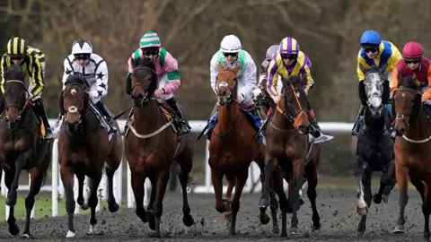 Getty Images Racing from Kempton Park on 6 Feb, before the racing shutdown