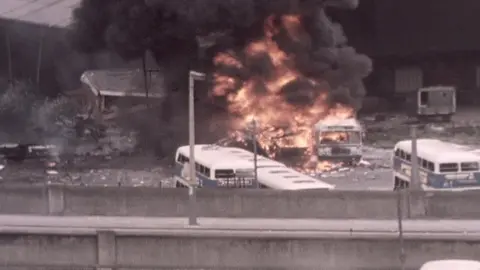BBC Bus on fire
