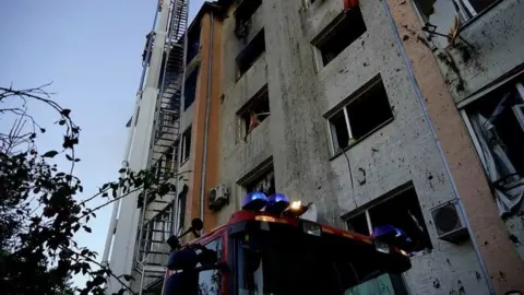 State Emergency Service of Ukraine A view shows a building destroyed during a Russian missile strike, amid Russia's attack on Ukraine, in Lviv, Ukraine