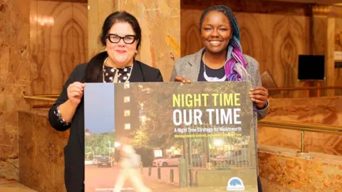 Wandsworth Council London's night czar Amy Lamé (left)and Councillor Kemi Akinola (right) at the launch of Wandsworth Council's night-time strategy