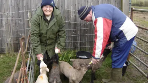 Julie Steele Julie Steele's parents helping to feed the lambs