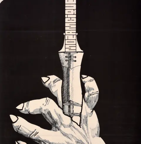  Olivio Martínez Viera An Ospaaal poster called Day of World Solidarity with the Struggle of the People of Mozambique, 1973, showing a dagger being pushed into a hand