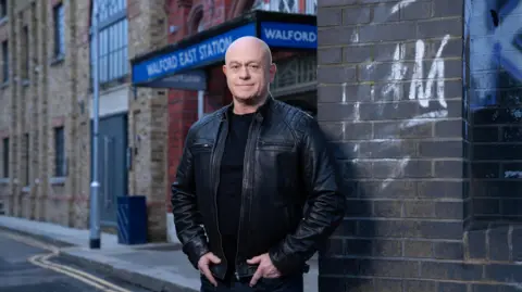 BBC Actor Ross Kemp stands outside Walford East Station