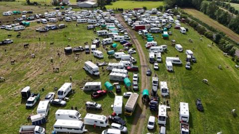 Caravans at the campsite at the Appleby Horse Fair
