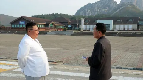 AFP Undated picture from North Korea's official Korean Central News Agency on 23 Oct 2019 shows leader Kim Jong-un inspecting the Mount Kumgang tourist area
