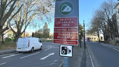 BBC Clean Air Zone sign on Bedminster Parade in Bristol