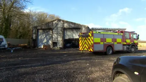 The barn with a fire engine