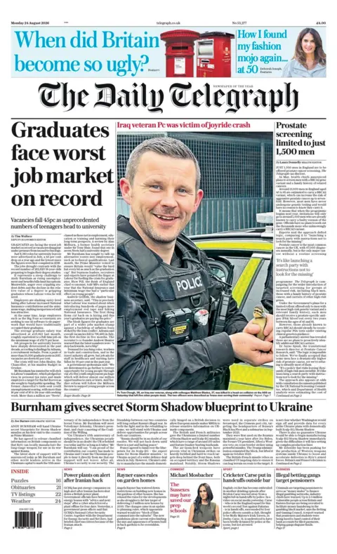 The headline on the front page of the Daily Telegraph reads: “Graduates face worst job market on record”.