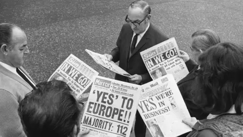 Getty Images Newspaper readers in 1973