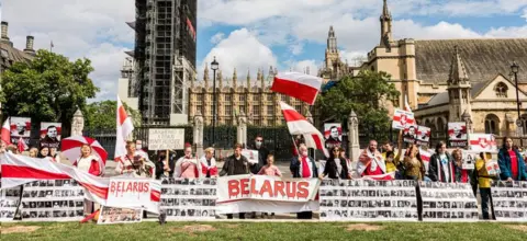 Getty Images Belarus opposition rally in central London, 8 Aug 21