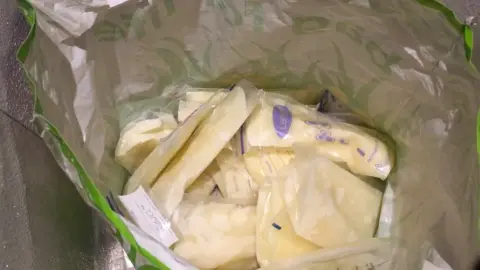 Bags of frozen expressed breast milk