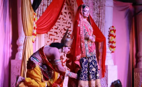 BBC Actors enact the scene where Lord Ram seeks the blessings of Queen Kaikeyi.