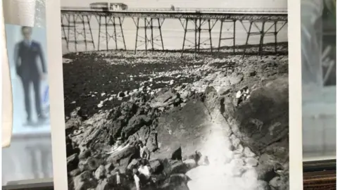 Sandra Woodruff The Beatles on the rocks at Weston-super-Mare