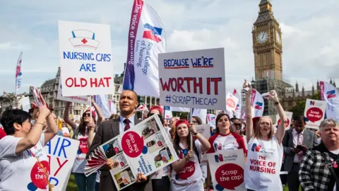 Getty Images Nurses protesting about the pay cap