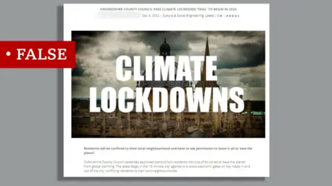 Screenshot of a news website falsely suggesting a "climate lockdown" is imminent in Oxford