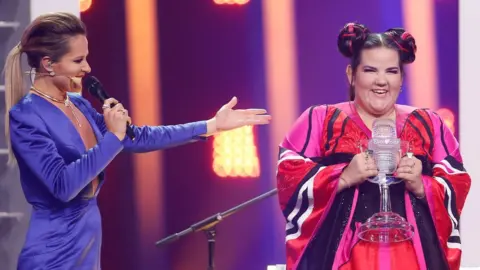 Reuters Netta accepting the trophy for the Eurovision Song Contest 2018