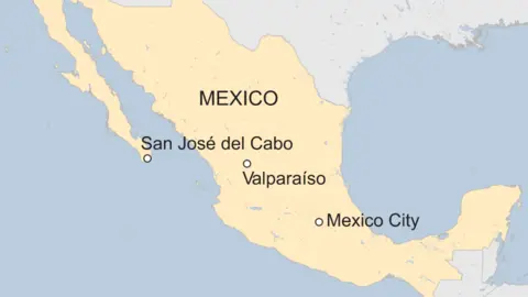 Map highlighting Mexico City, Valparaíso and San José del Cabo in Mexico