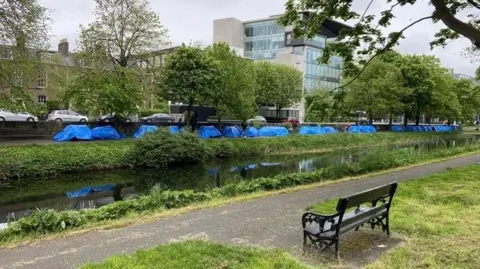RTÉ Tents pitched alongside the canal