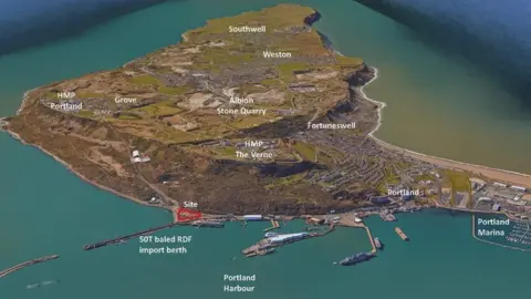 Powerfuel Portland / Google Aerial view of Portland showing the location of the proposed power plant