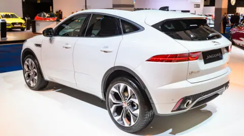 Getty Images White Jaguar E-Pace compact luxury SUV on display at Brussels Expo on January 9, 2020 in Brussels