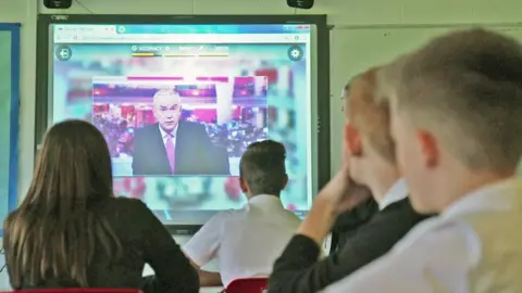 Class of schoolchildren at Risca Comprehensive School