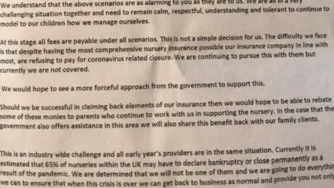 other A letter handed to parents at a Shropshire nursery