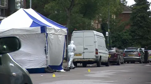 BBC Tent in Great Hampton Row and forensic officer