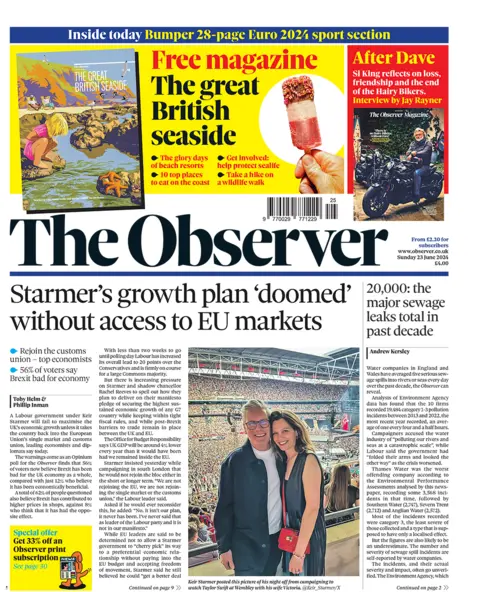 BBC Observer headline: "Starmer’s growth plan ‘doomed’ without access to EU markets"