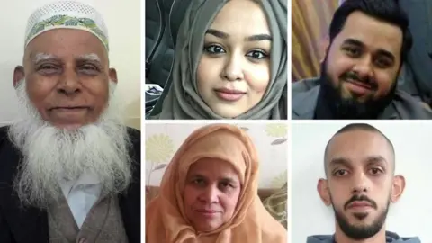 Grenfell Inquiry Clockwise from top left Kamru Miah, Husna Begum, Mohammed Hanif, Mohammed Hamid, Rabeya Begum