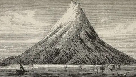 Getty Images An illustration of Krakatau before the eruption in 1883