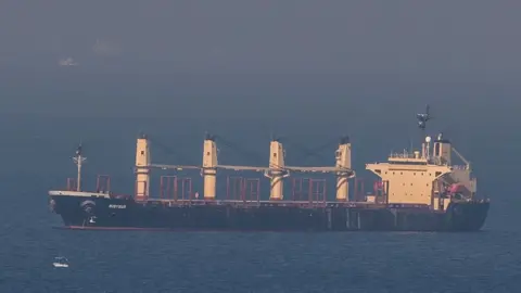 EPA File photo showing the Belize-flagged, British-registered cargo ship Rubymar at anchor in the Black Sea off Turkey (2 November 2022)