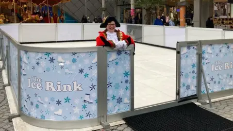 Luke Deal/BBC Bury St Edmund's Mayor Diane Hind on the ice rink