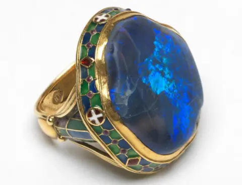 The Fitzwilliam Museum, Cambridge Enamelled gold and black opal ring