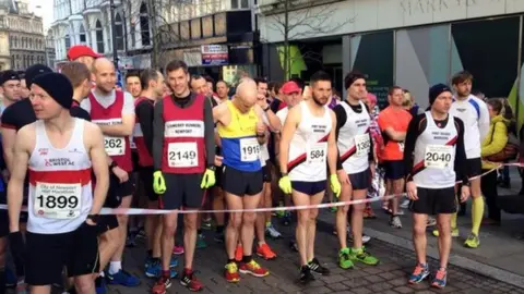 City of Newport Half Marathon Runners at the start line of the Newport half marathon in 2015