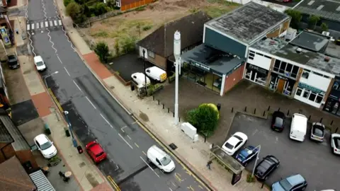 Aerial photo showing the mast