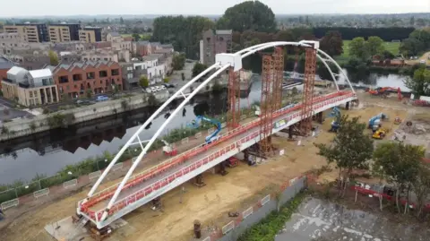 A drone image of the Waterside bridge.