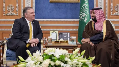 EPA Mike Pompeo speaking to Saudi Crown Prince Mohammad Bin Salman